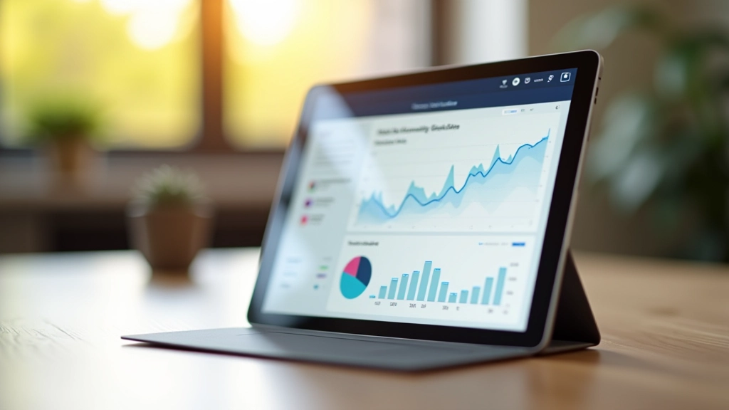 Tablet prikazuje analitičku ploču s financijskim podacima i grafovima rasta